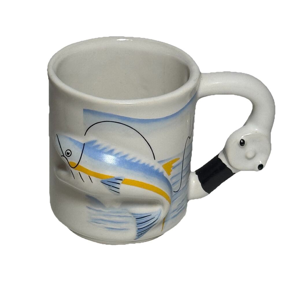 3D Fish Coffee Mug Ceramic Fishing Rod Handle Tea Cup 12 fl oz
